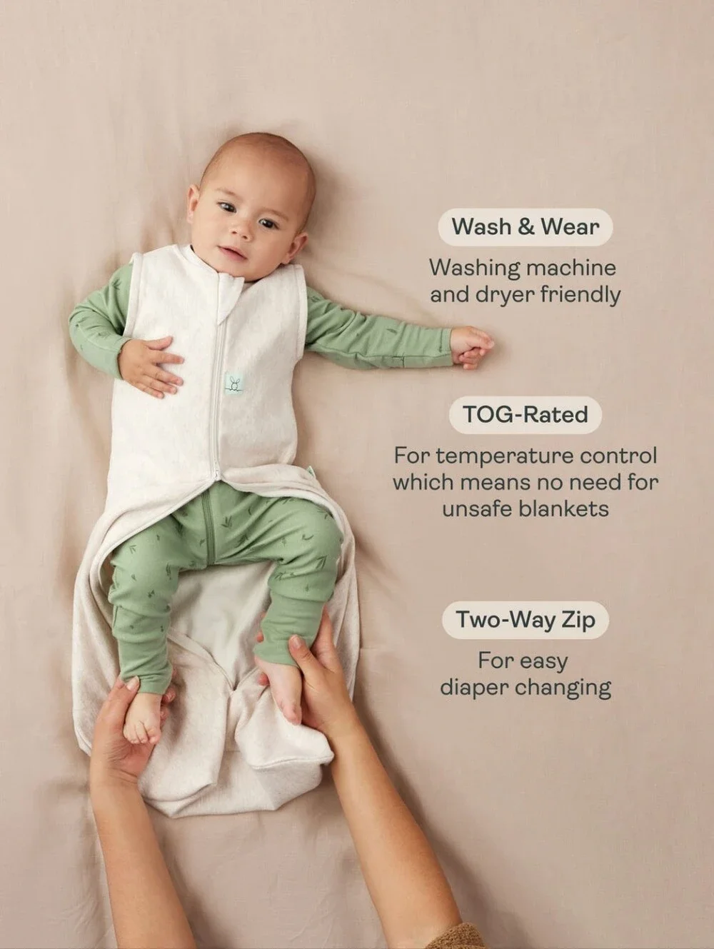 ErgoPouch Baby Organic Cocoon Swaddle Wrap Sack 1.0 TOG - Oatmeal Marle NB